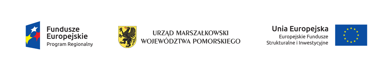 Logotypy, Fundusze Europejskie, UM Województwa Pomorskiego, Unia Europejska-flaga